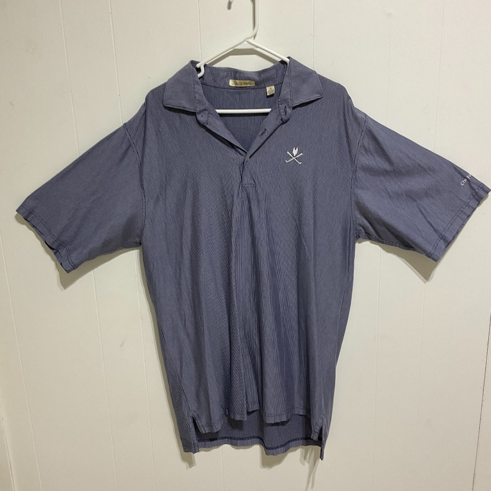 Peter Millar Cotton Summer Comfort Short Sleeve Polo Shirt Blue Gray Golf XL